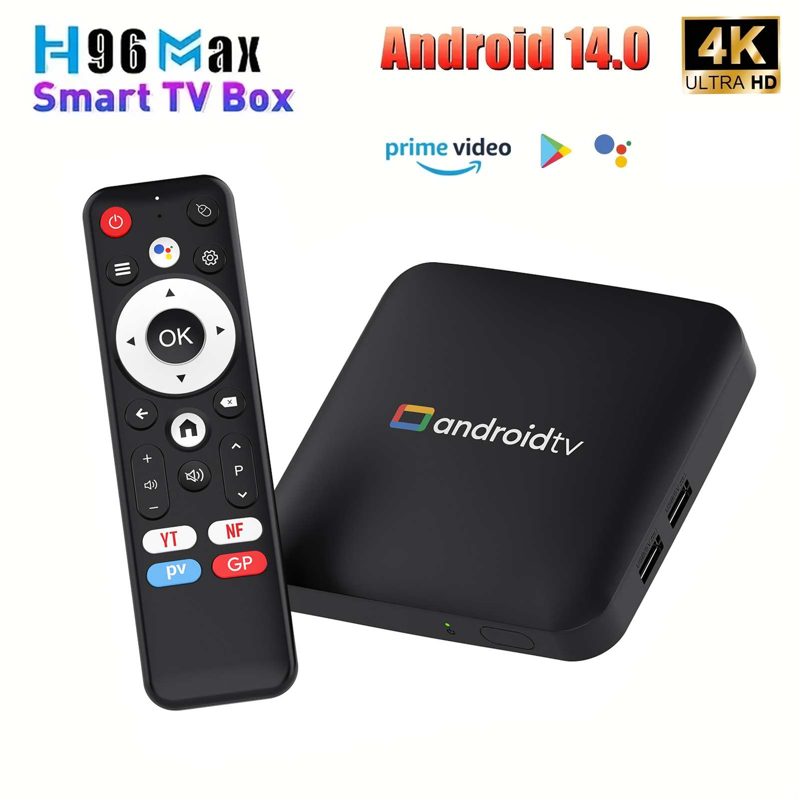 H96 MAX Amlogic S905L3 Androidtv 14.0 AI TV Box Запись видео 4K 2,4G/5G WiFi BT4.0+ Голосовой помощник Google Home Set Top Box