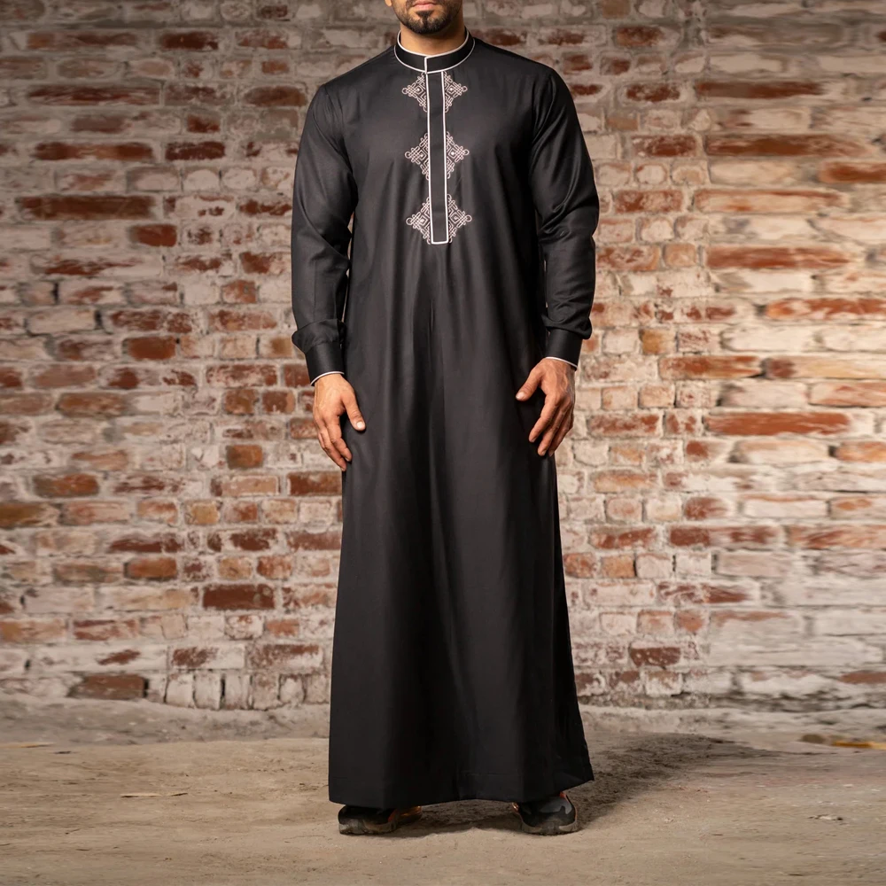 Men 2024 new positioning Embroidery Extra Long T-shirt Men's embroidered pocket Arab abaya