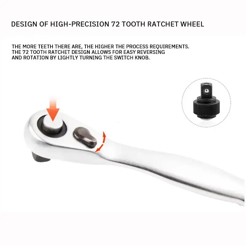 ใหม่ทนทานความแข็งสูง Mini 72 ฟัน One Fourth Ratchet ประแจ Quick และความพยายามประหยัดประแจซ็อกเก็ตประแจวงล้อ 1PC