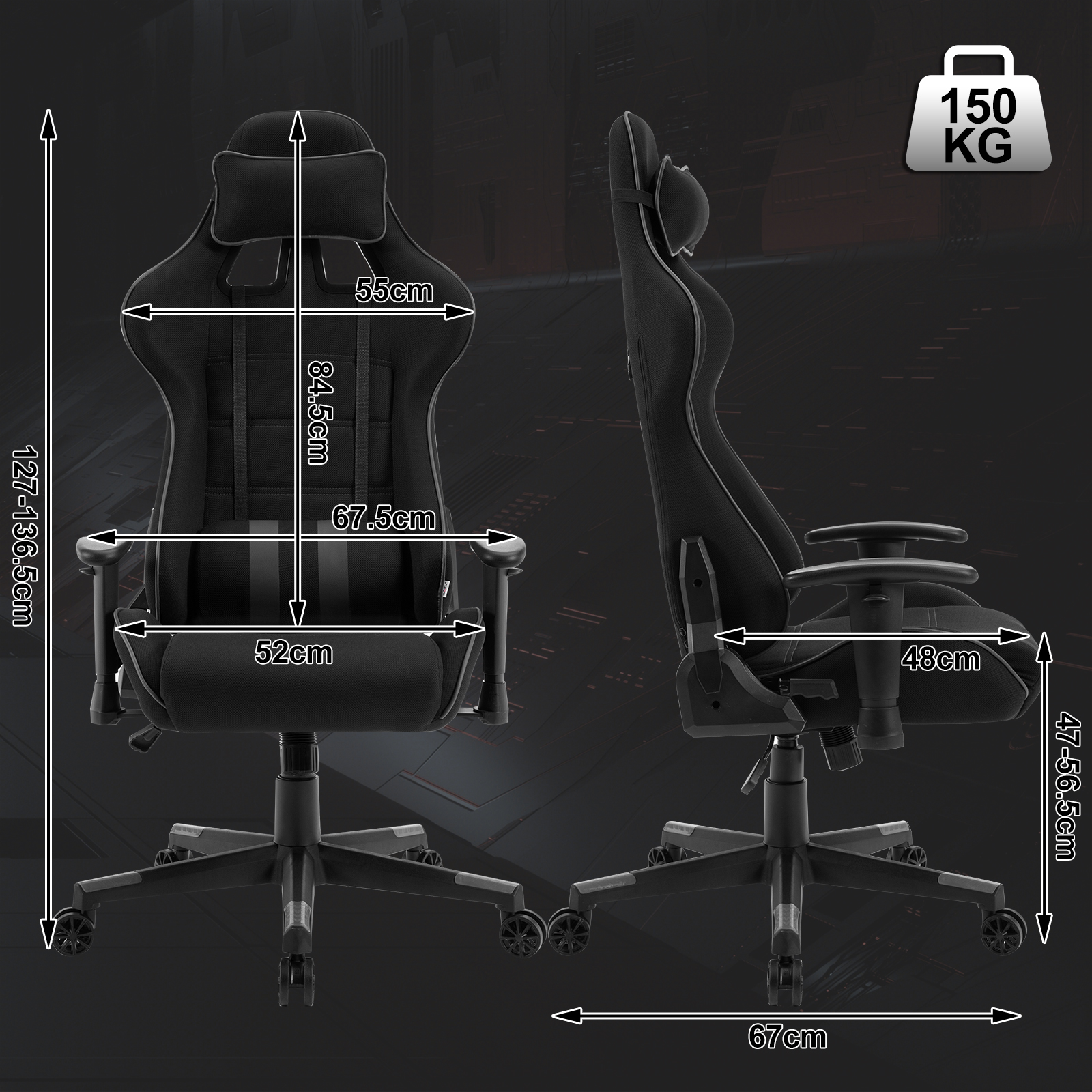 WOLTU In hoogte verstelbare ergonomische kantoorgamingstoel Computerfauteuil met hoofdsteun Lendenkussen Kantelfunctie Rugleuning