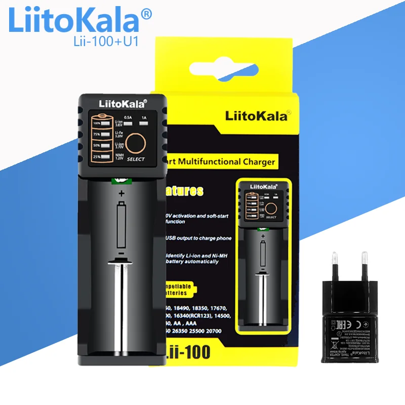 LiitoKala Lii-100B Lii-100 18650 Battery Charger For 26650 16340 RCR123 14500 LiFePO4 1.2V Ni-MH Ni-Cd Smart Charger