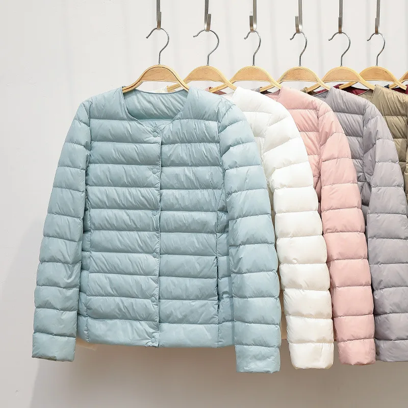 2024 neue Frauen Unten Jacke Ultraleicht Kragen Ente Unten Koreanische Mantel Tragbare Weibliche Gepolsterte Parkas Oansatz Puffer Mantel