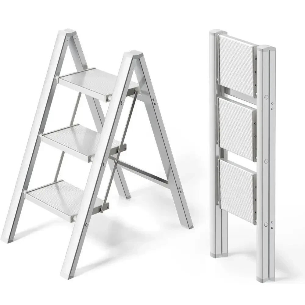 Escabeau pliant léger en aluminium avec pédale large coordonnante, échelle portable, ménage et bureau, charge de 150kg, 2-3-4 marches