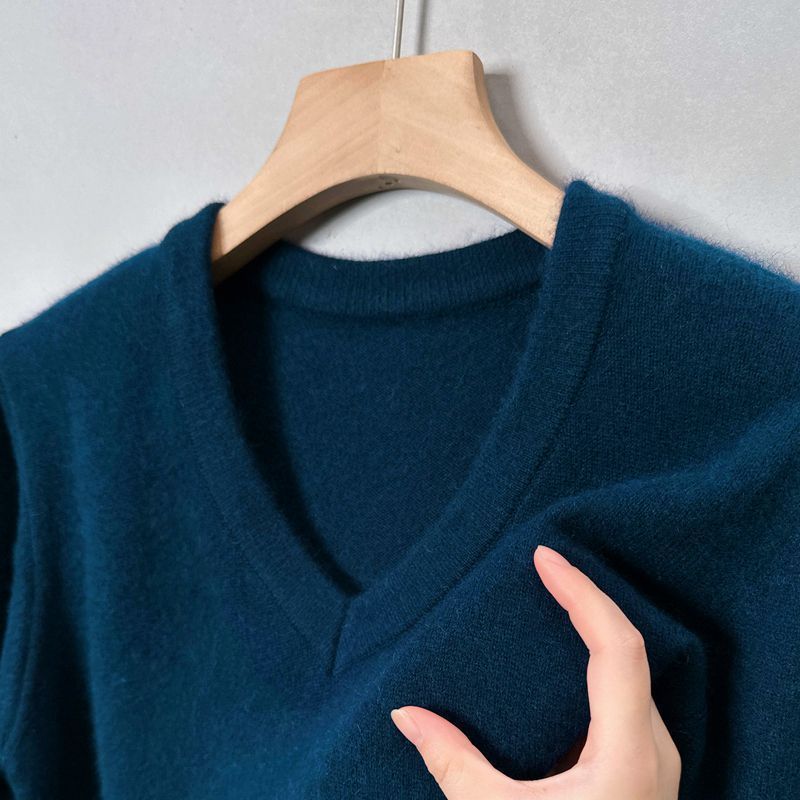 Jerséis cálidos de punto con cuello en V para hombre, suéter acanalado liso ajustado clásico negro gris para hombre, Top de otoño y primavera, jerséis, ropa
