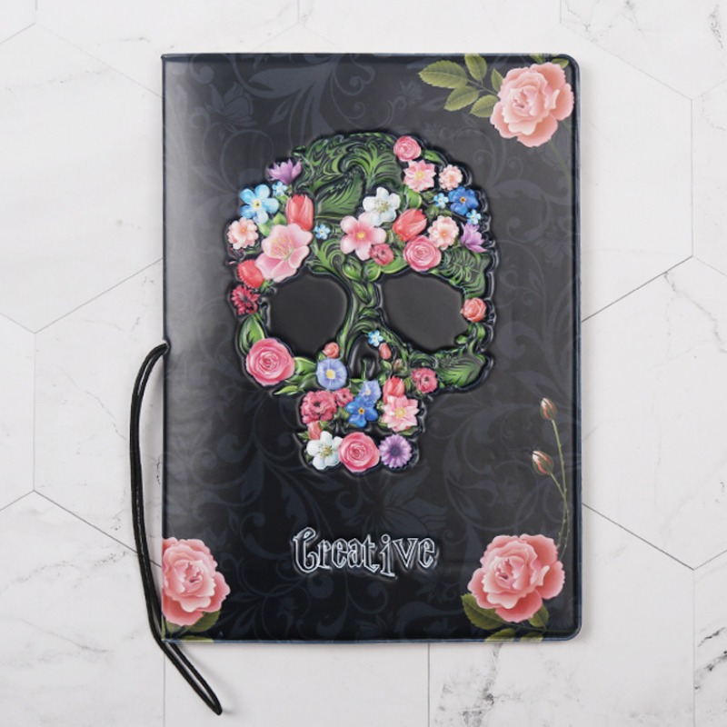 Fundas para pasaporte geniales, funda para pasaporte estereoscópica alternativa con cabeza de calavera negra creativa, funda para tarjeta de identificación, suministros de viaje para pasaporte