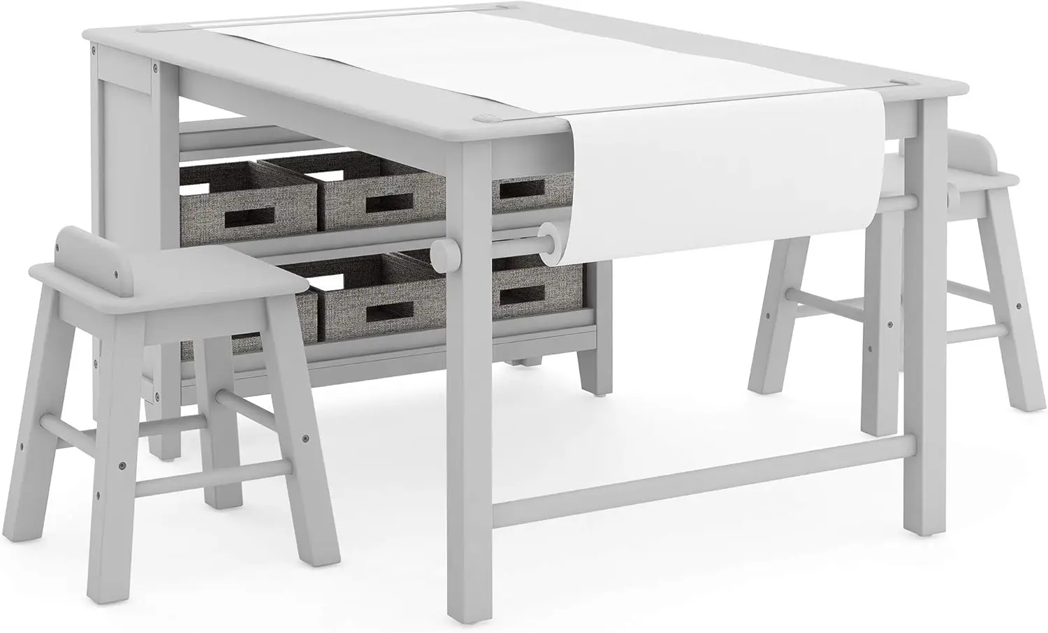 Kids' Art Table and Chairs Set - Gray: Wooden Kids Play Table for Arts and Crafts | Coloring Desk for Kids with Storage Bins and