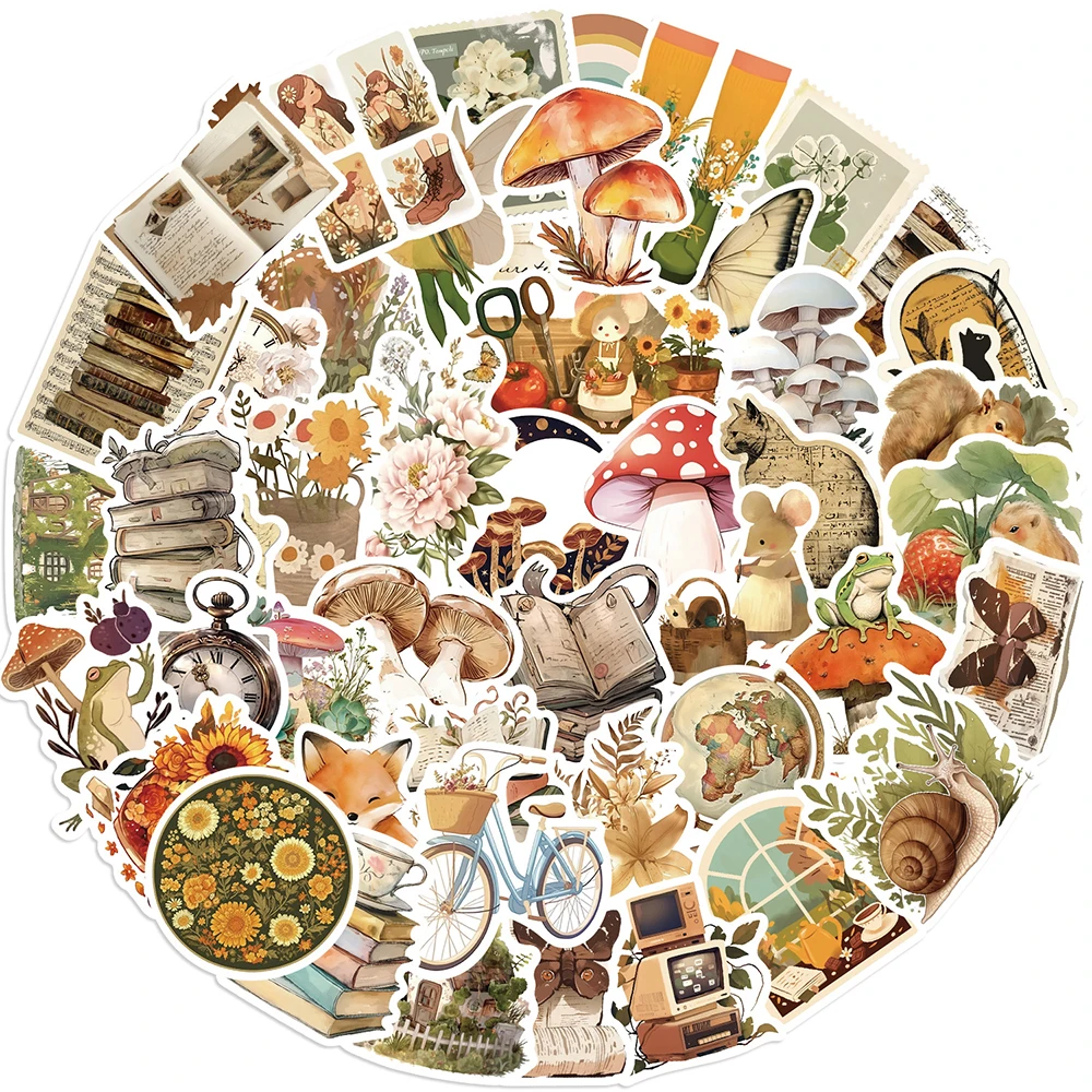 10/30/50pcs 동화 동물 책 그림 동화 스티커 미적 복고풍 만화 장식 데칼 장난감 선물