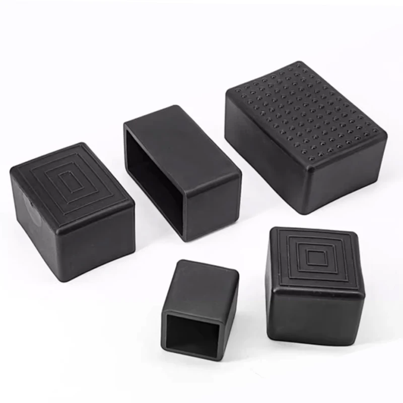 Square Black PVC Soft Rubber Pipe Sleeve Tube Cap Rectangle Table chair foot pad furniture protective foot cover