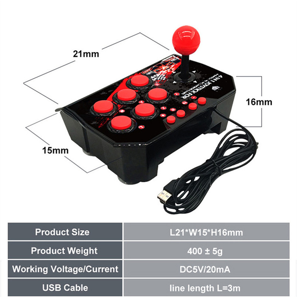 4 em 1 retro estação de arcade combate vara jogo joystick controlador usb com fio rocker para ps3/switch/pc/android jogos console