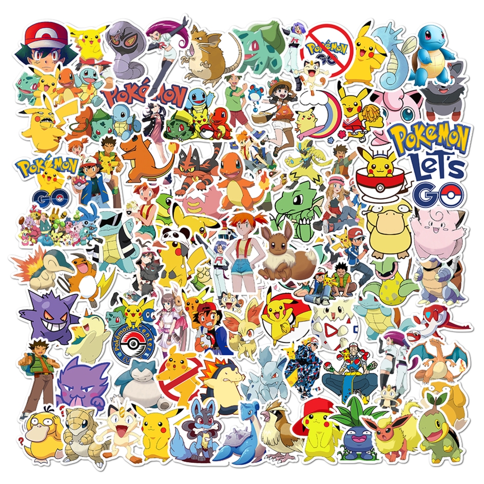 50/100 Uds pegatinas de Pokémon Kawaii Pikachu monopatín bicicleta guitarra portátil niños juguetes Stiker impermeables