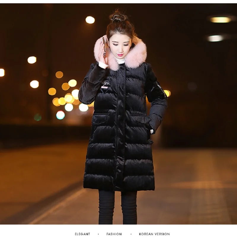 Ropa de algodón para mujer, abrigo grueso de terciopelo dorado, sección larga, versión coreana, invierno, 2023