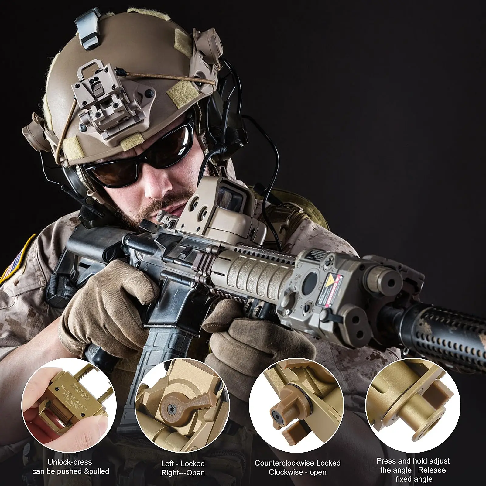 BOOIU-soporte de Metal L4G24 NVG para casco, gafas de visión nocturna, adaptadores de soporte para casco táctico para deportes al aire libre para PVS15 PVS18