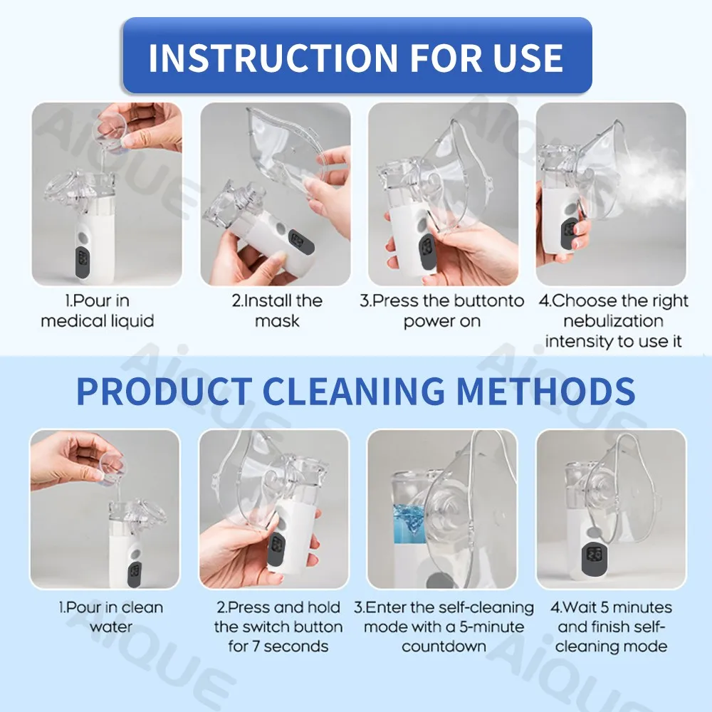 JUSTLANG Wiederaufladbarer Vernebler, verstellbares LED-Display, medizinischer, leiser Ultraschall-Inhalator, mobiles Dampfgerät für Erwachsene und Kinder, medizinisch