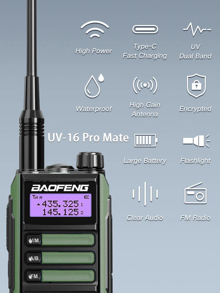 2023 BaoFeng UV-16 Pro Mate V2 maximiza el walkie talkie de 10w de largo alcance impermeable UV16 Pro V2 Radio bidireccional mejorada UV5R Max V2