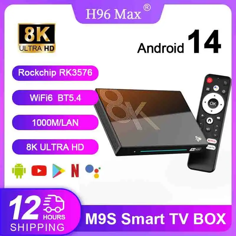 H96 MAX M9S Smart TV Box Android14 AI VisionPQ 8 Core CPU Rockchip RK3576 AI-MENC8K AHD Video Decodierung 1000M/LAN Wifi6 BT5.4