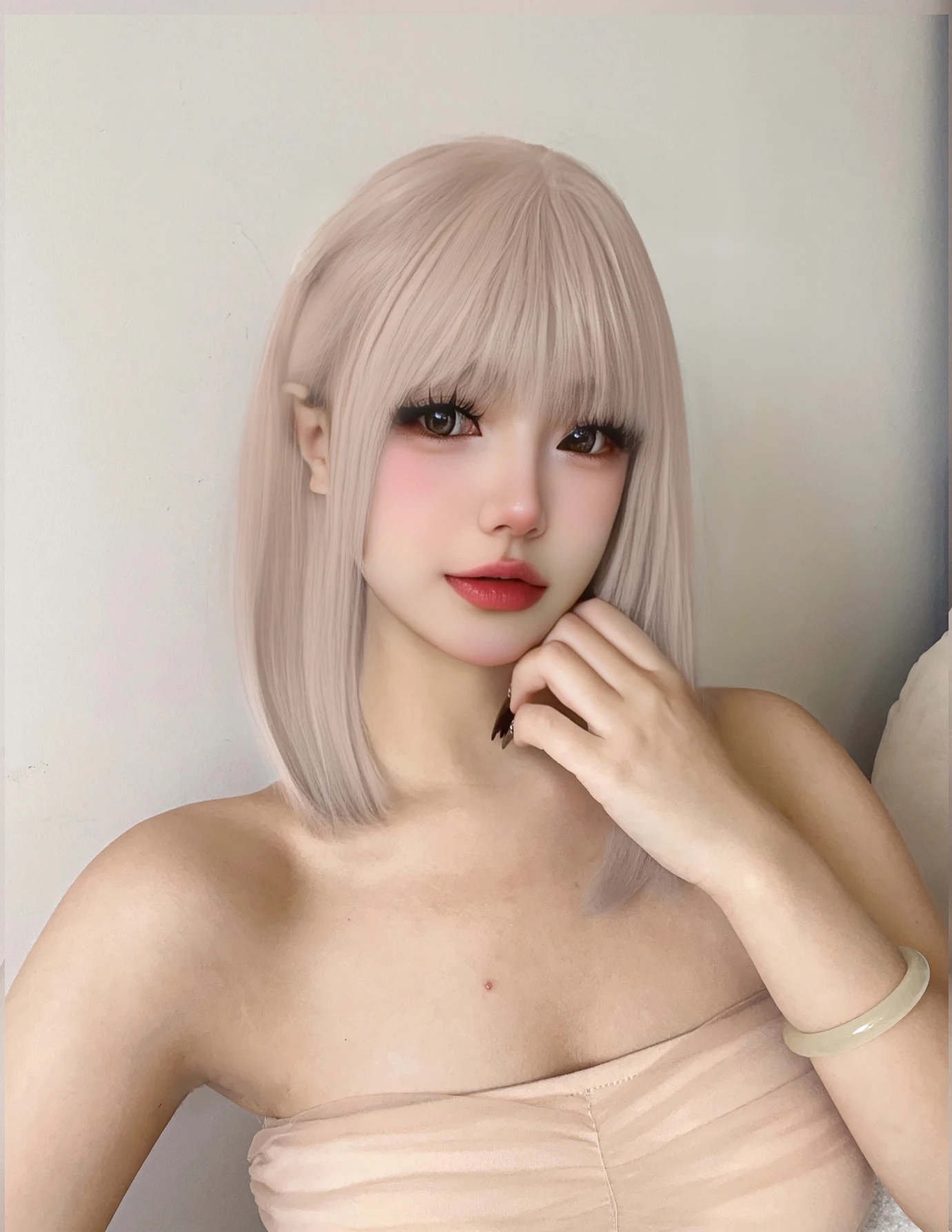 合成ウィッグ,女性用ウィッグミトン,ナチュラルストレートヘア,デイリーコスプレウィッグ,耐熱性,オークホワイト,ミディアムカラー,16インチ
