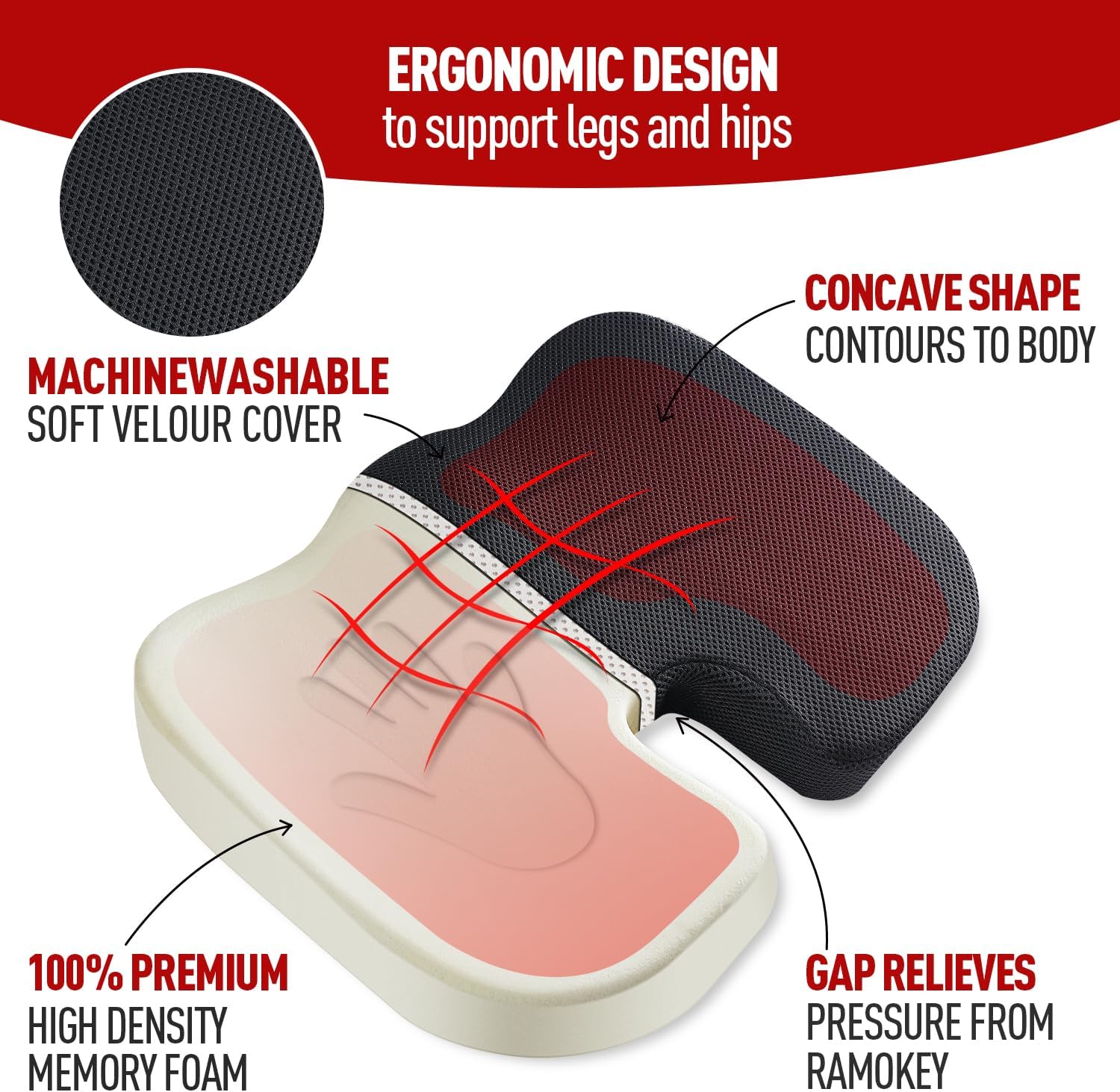 Ergonomic Memory Cotton Office Cushion Hemorrhoid Cushion Chair Cushion Sedentary Artifact Student Ass Cushion