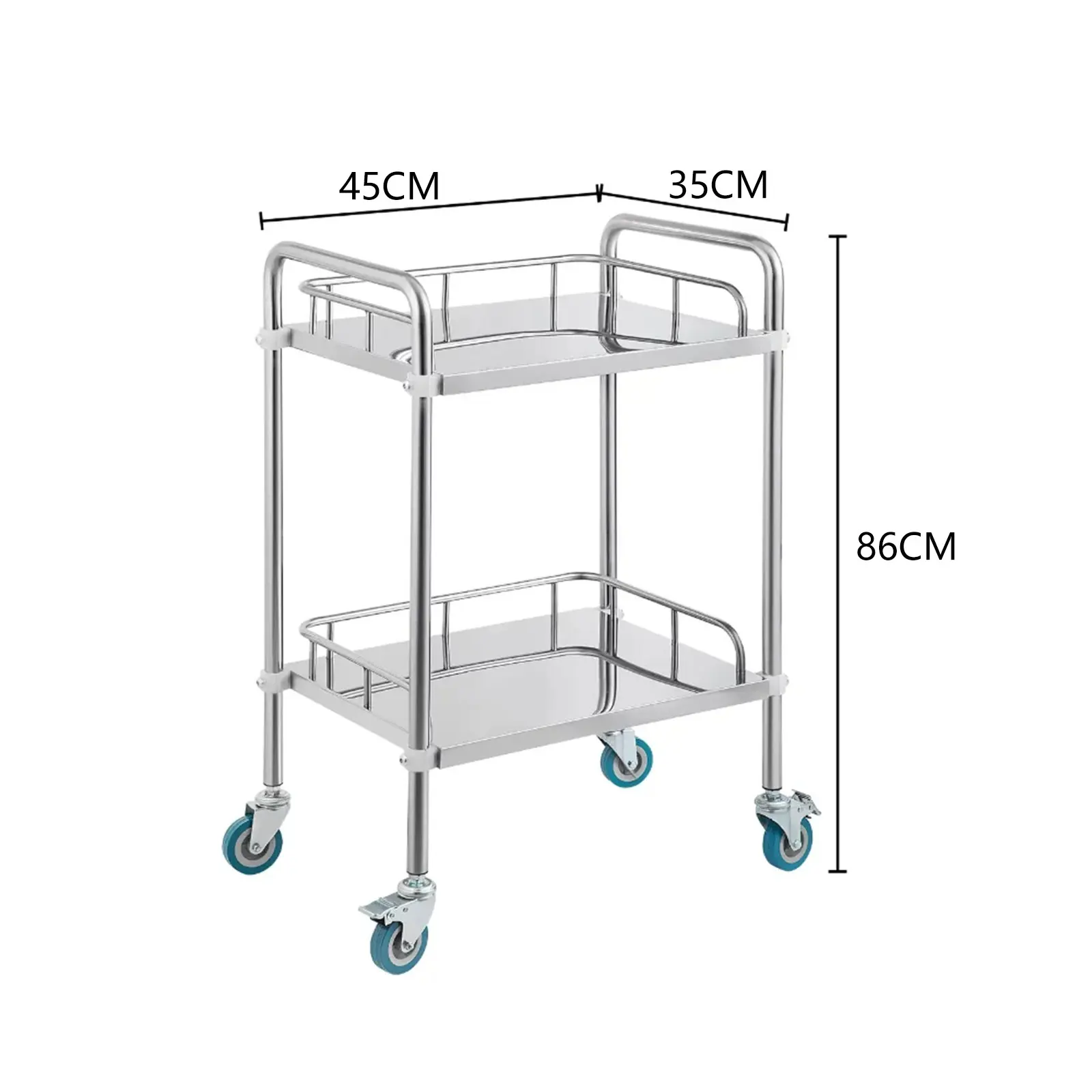 Stainless Steel 3 Layers Salon Trolley Cart With 360° Silent Wheels Instrument Trolley For Hospital Dressing Change Nursing Cart
