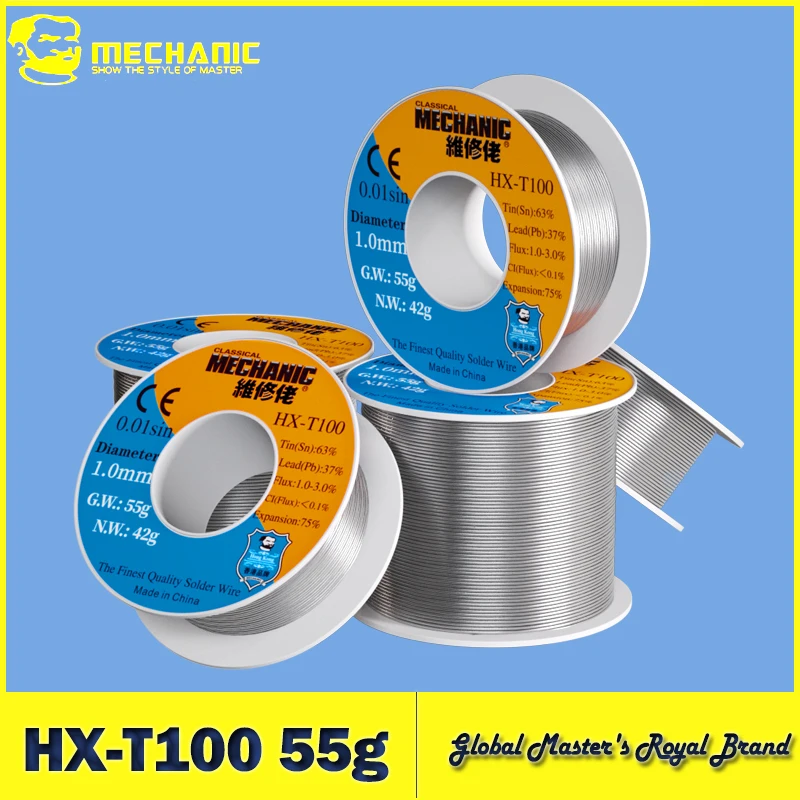 【MECHANIC】 HX-T100 55g Soldering Wire Mild Rosin Core 0.3mm 0.4mm 0.5mm 0.6mm 0.8mm 1mm 1.2mm For iPhone Samsung Repair Tool