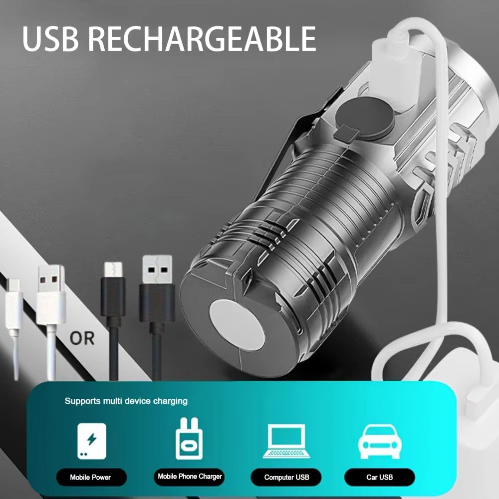 Mini linterna de 3 LED, linterna portátil recargable con Clip, potente luz de trabajo con imán de bolsillo impermeable para acampar, senderismo y pesca