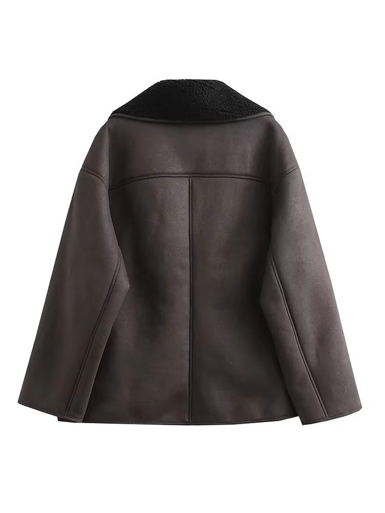 2023 Winter Frauen Warme Jacke Vintage Casual Solide Faux Leder Langarm Mantel Weibliche Windjacke Outwear Revers Tops