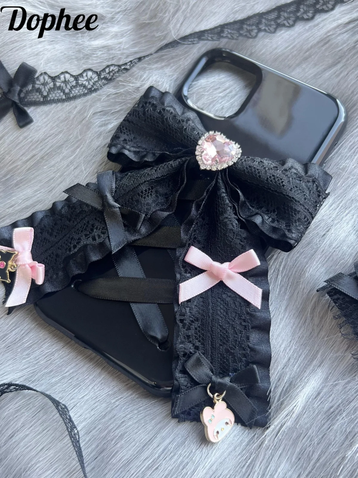 Dophee Original Handmade Heart Diamonds Bow Mobile Phone Protective Case Iphone 14 15 16promax Phone Cover Young Girl Soft Shell