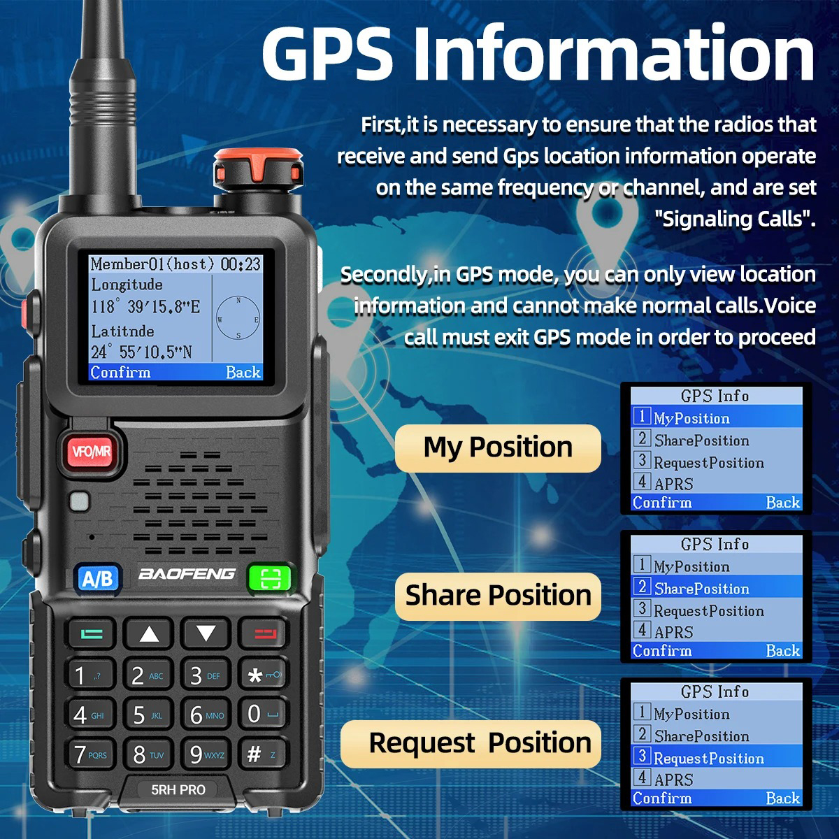 UV-5RH プロ GPS Baofeng トランシーバー 6 バンド落下アラームエアバンド FM 640CH NOAA 高速コピー更新 UV-5RM ラジオ 50KM 最大