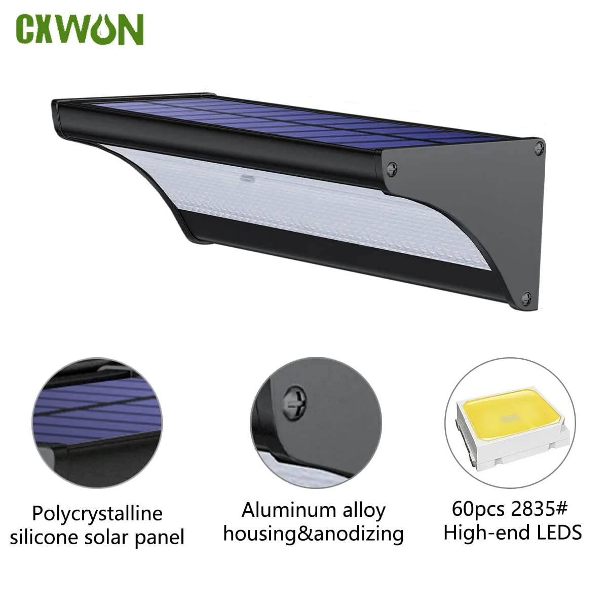 60/48Led Ngoài Trời Năng Lượng Mặt Trời Gắn Tường Năng Lượng Mặt Trời Tặng Cảm Cảm Biến Chuyển Động Chống Nước Đèn Tường Vỏ Kim Loại 1100LM Cho Sân Vườn chiếu Sáng