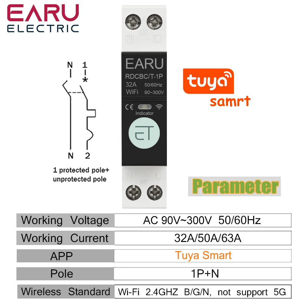 Zigbee TUYA WiFi disyuntor inteligente sobrecorriente bajo voltaje protección medición de potencia 1-63A interruptor de Control remoto inalámbrico