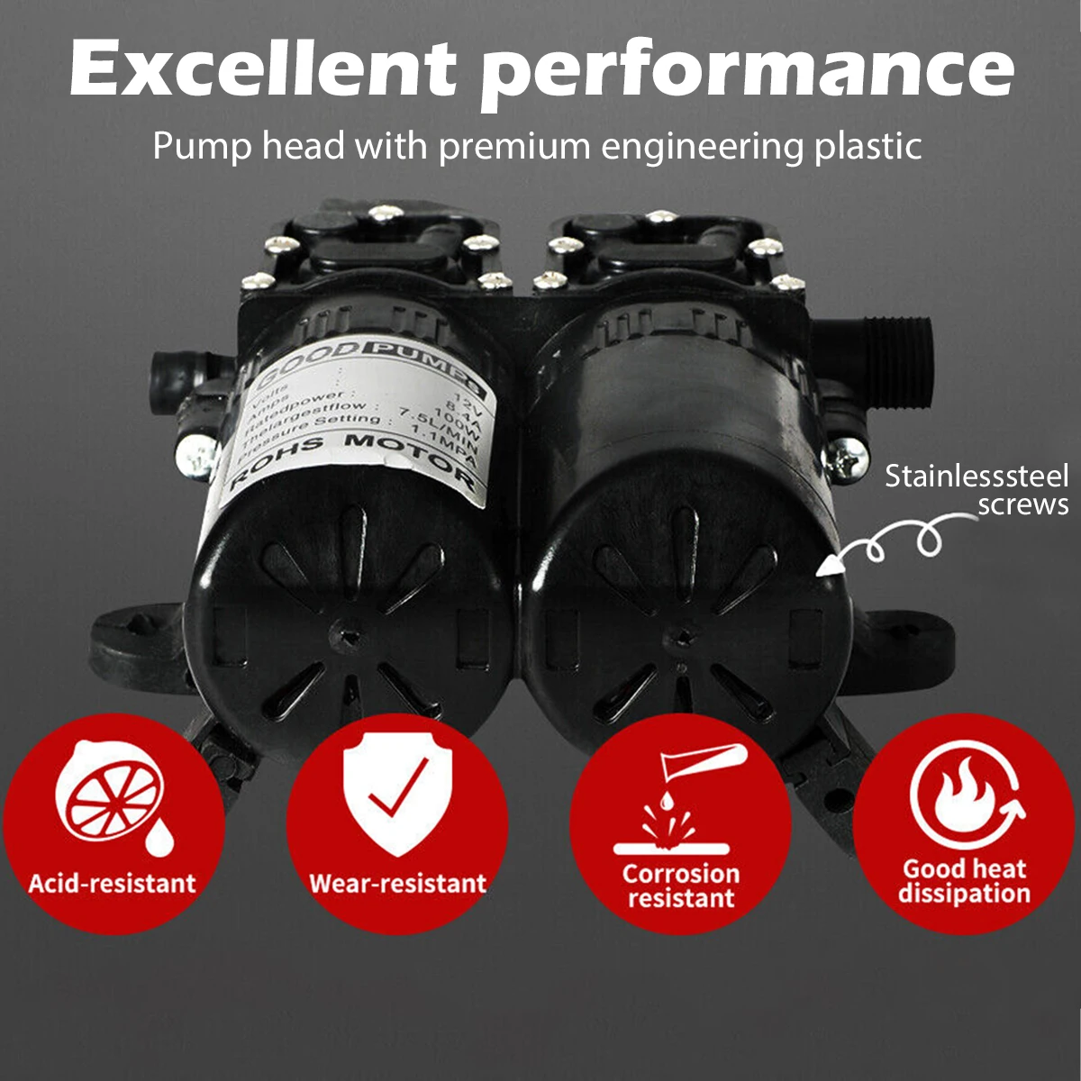 160PSI ปั๊มน้ำไดอะแฟรมแรงดันสูง12V ปั๊มน้ำแบบมัลติฟังก์ชั่นปั๊มน้ำ7.5L/นาที