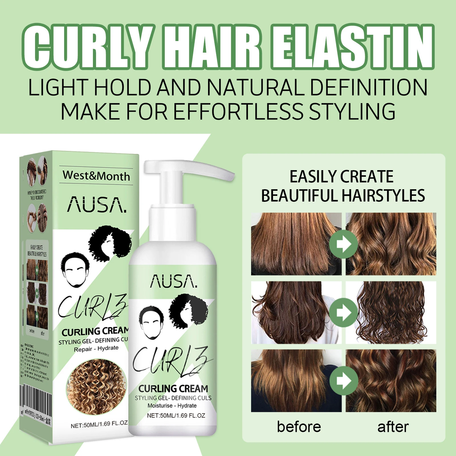 Keratin Curly Hair Elastin ปรับปรุงความสว่างของเส้นผม Smooth Frizzy Hair ป้องกันความแห้งกร้านชุ่มชื่นรูปร่าง Fluffy Hair Care ผลิตภัณฑ์