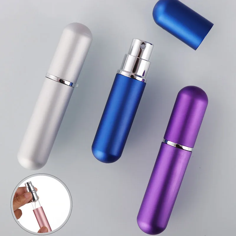 Mini botella de Perfume portátil de 5ml, atomizador en aerosol de aluminio para viaje, pulverizador atomizador de Perfume de Metal vacío, 1 ud.