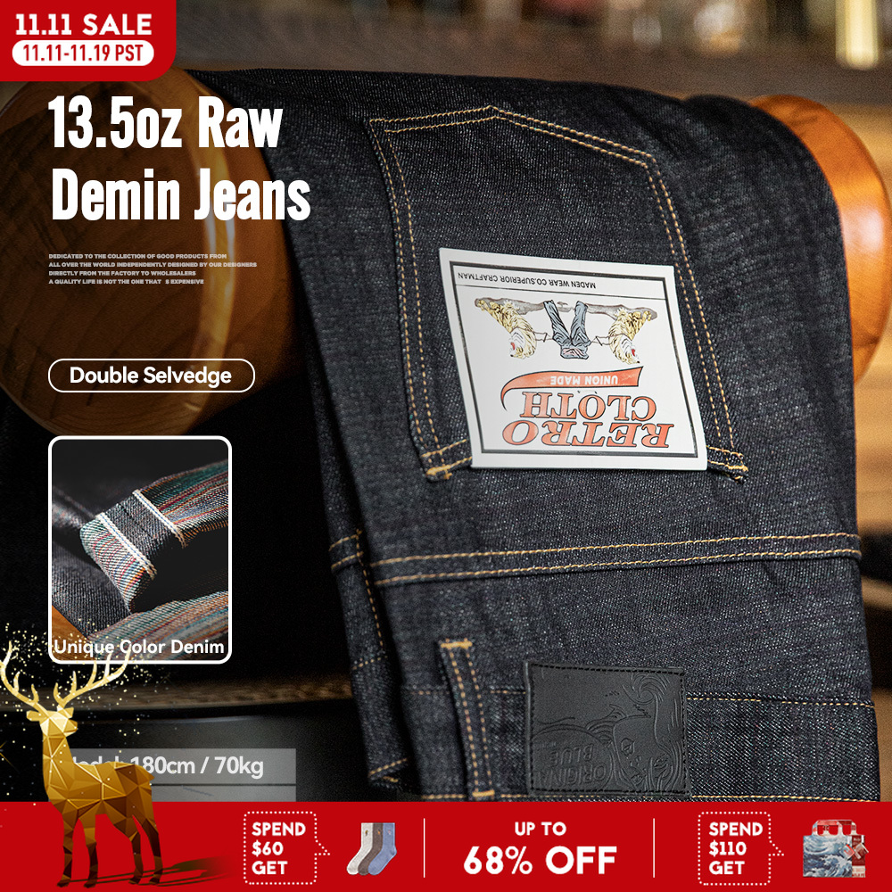 Винтажные джинсы Maden, 13,5 унции, тяжелые цветные джинсовые джинсы с кромкой, хлопковые прямые джинсовые брюки, мужские синие брюки на молнии