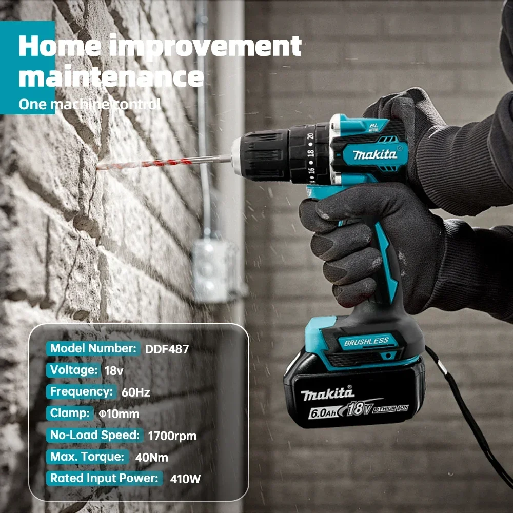 Makita Original DDF487 Cordless Driver Drill 18V Brushless Electric Impact Screwdriver Rechargeable Power Tool (ony tool)
