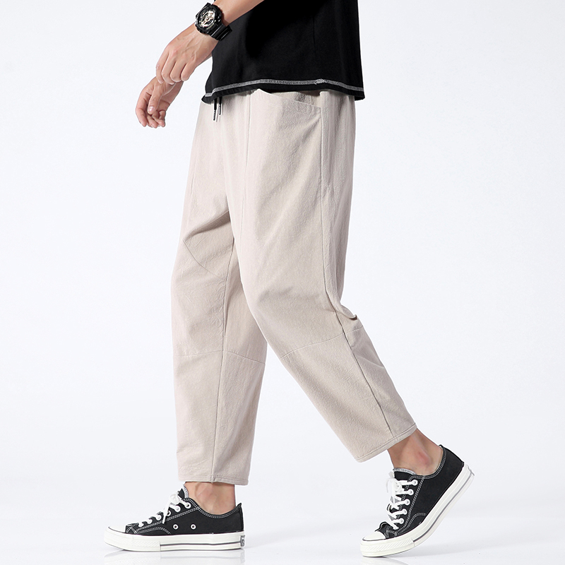 ブランド服 メンズ メンズ パンツ pants men 100% コットン夏カジュアルパンツ男トレンディ日本クロップドパンツルーズパンツ男性 5xl