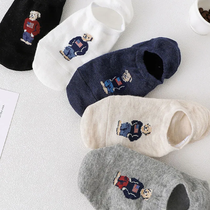Calcetines calientes Calcetines de piso Calcetines para niñas Calcetines de alta calidad Calcetines finos de algodón con dibujos animados para mujer, medias con dibujos de osos pequeños, estilo coreano, para verano