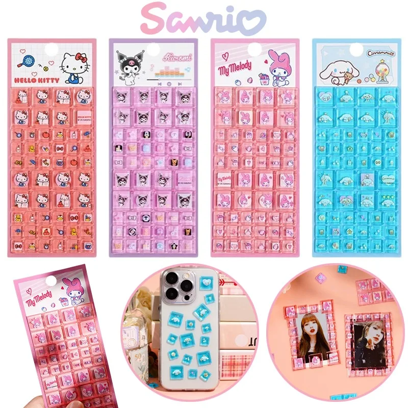 Sanrio Hello Kitty Cartoon 3D Square Stickers Anime Phone Laptop Luggage Decoration Creative DIY Rhinestone Decal Kids Toys Gift