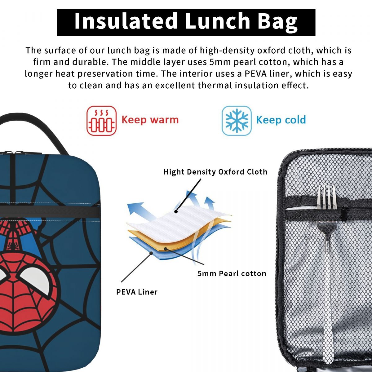 Spider Man Thermal Insulated Lunch Bag for Office Reusable Food Bag Container Thermal Cooler Lunch Boxes