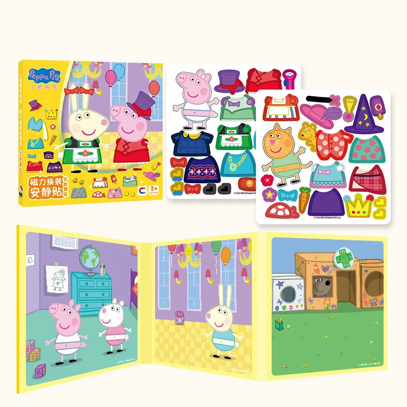 Peppa Pig Libro magnetico silenzioso Tagliato libero Adesivi per cartoni animati per bambini di 3-6 anni Incolla giocattoli educativi Regalo di compleanno