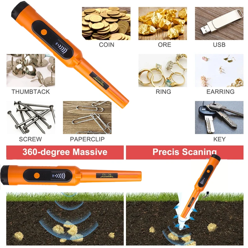 Detector de metais pinpointer à prova d'água ip68 com display lcd, ponteiro de pino subaquático de alta sensibilidade, 3 modos de pinpointe portátil