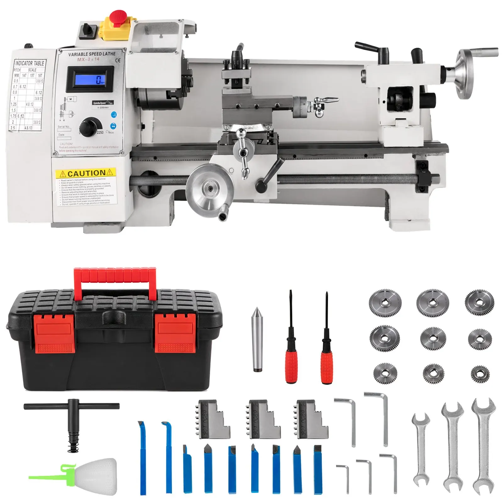 VEVOR Mini máquina de torno de Metal 8 "x 14" (210*350mm) 650W velocidad Variable para trabajo de Metal DIY torneado perforación roscado fresado