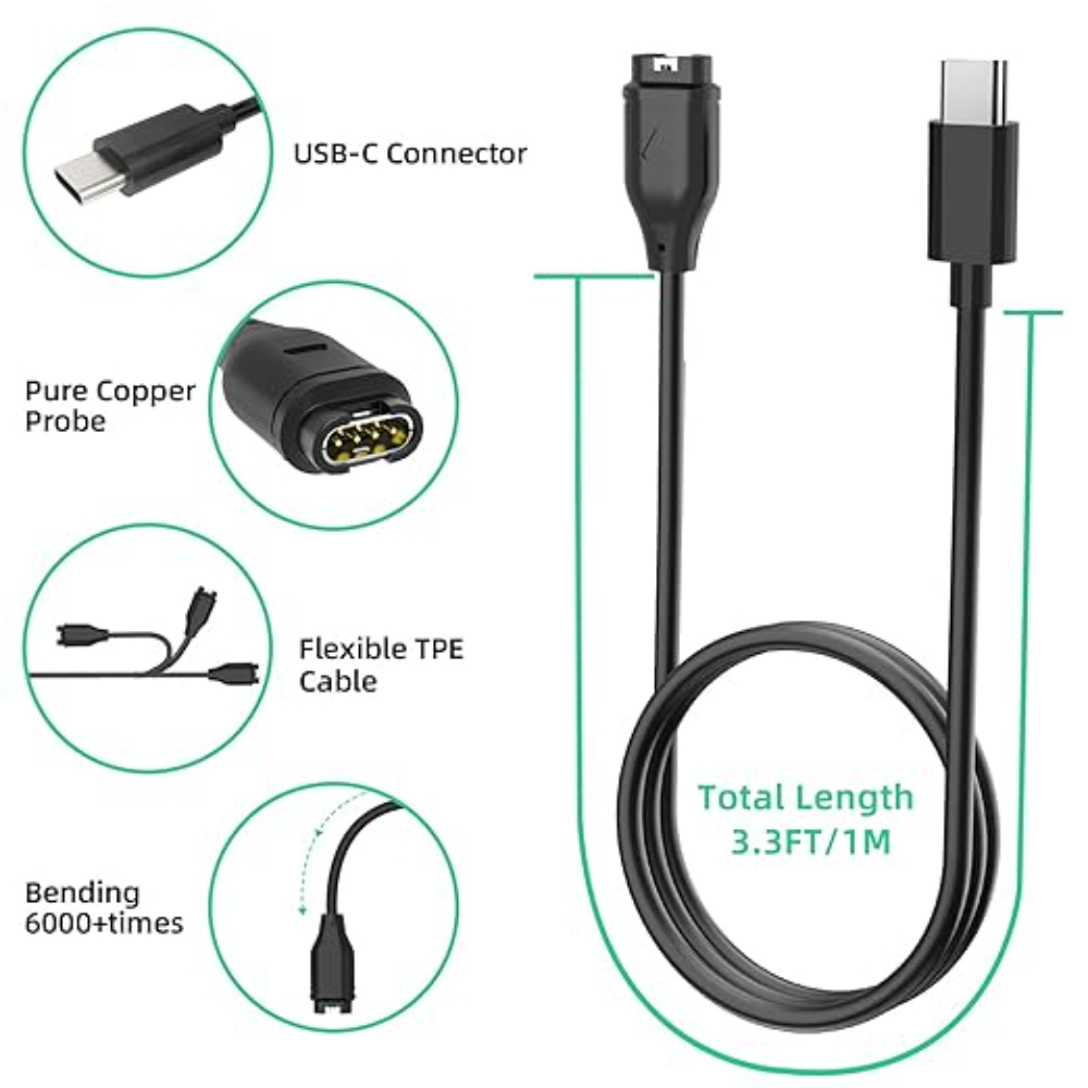 USB C 充電器は Garmin 時計の充電器と互換性があり、充電ケーブルは Garmin 時計、3.3FT/1M に適しています。