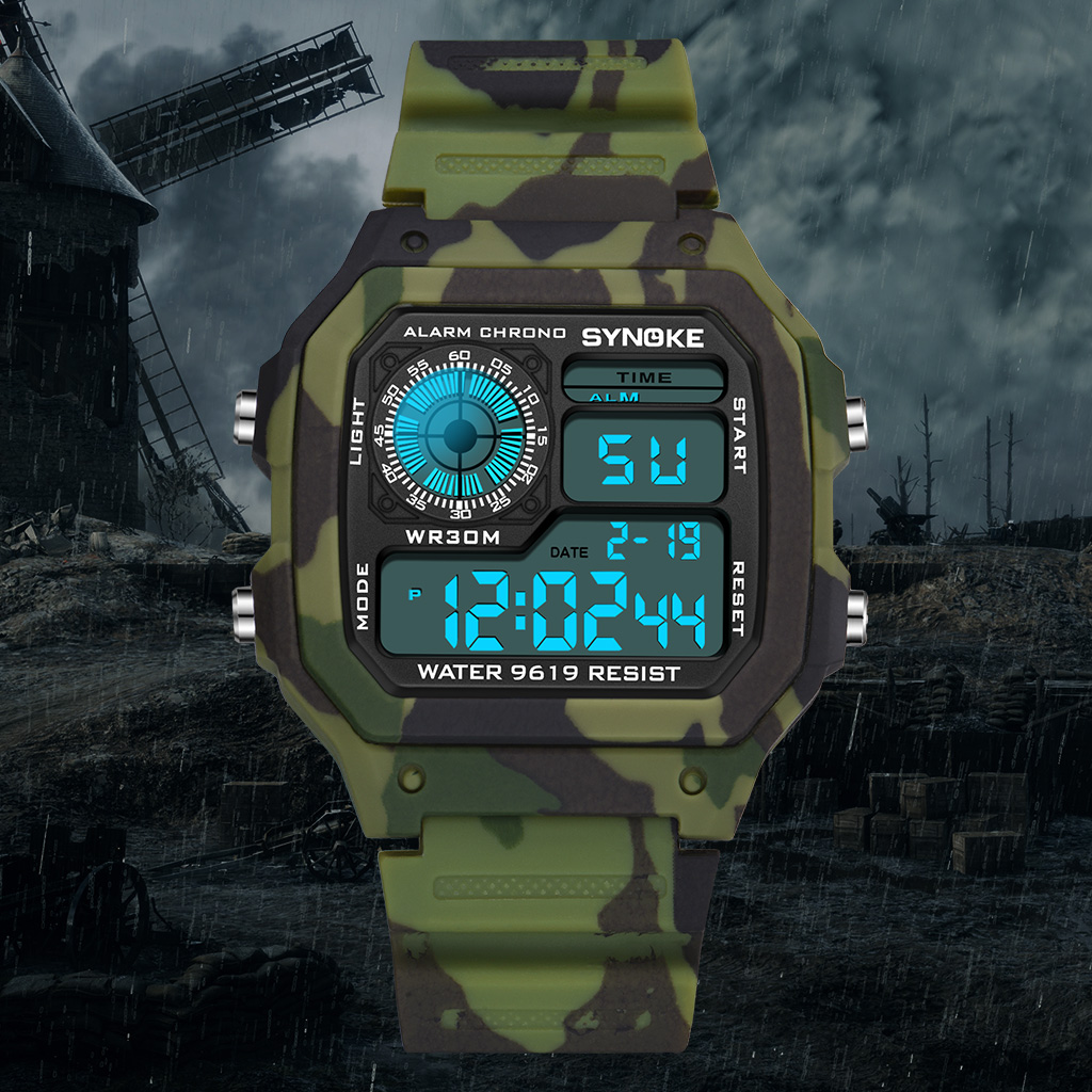 Synoke Outdoor Militair Digitaal Horloge Voor Mannen Mode Retro Mannen Horloge Sport Waterdicht Mannen Horloge Multifunctionele Lichtgevende