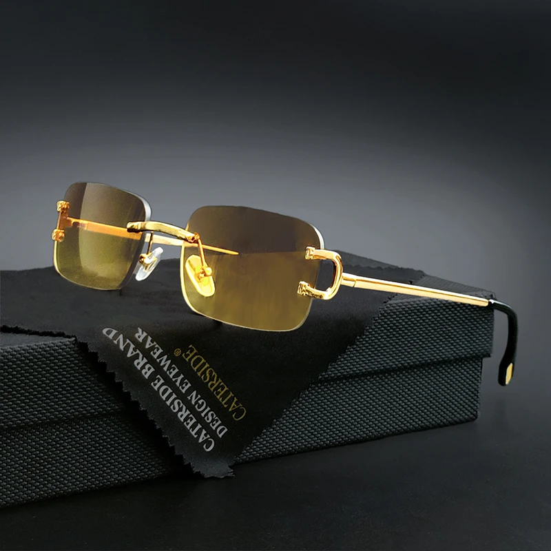 CATERSIDE gafas de sol rectangulares para hombre, gafas de sol cuadradas pequeñas de cobre blanco sin montura para dama, lentes degradados, gafas para exteriores UV400