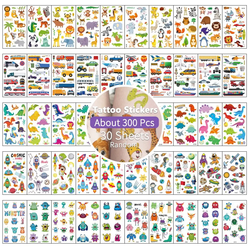 30ชิ้นสติกเกอร์รอยสักสำหรับเด็กสติกเกอร์ลายการ์ตูนรูปยูนิคอร์นรูปผีเสื้อนางเงือกสัตว์ไดโนเสาร์มหาสมุทร