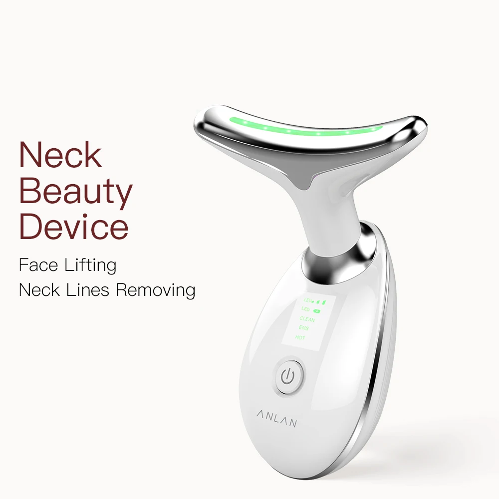 ANLAN Dispositivo de belleza para la cara del cuello Levantamiento de cuello facial EMS Cuidado de la piel con calor ligero en 3 colores Estiramiento de la piel Reducir la papada Herramientas para el cuidado de la piel