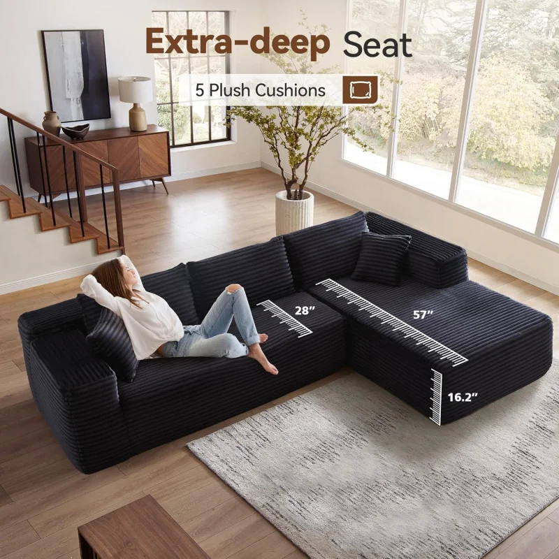 104" Cloud Sectional Couch Comfy Chaise,Boneless L Shape Sofa with Deep Seat,Minimalist Modular Couches Sleeper for Living
