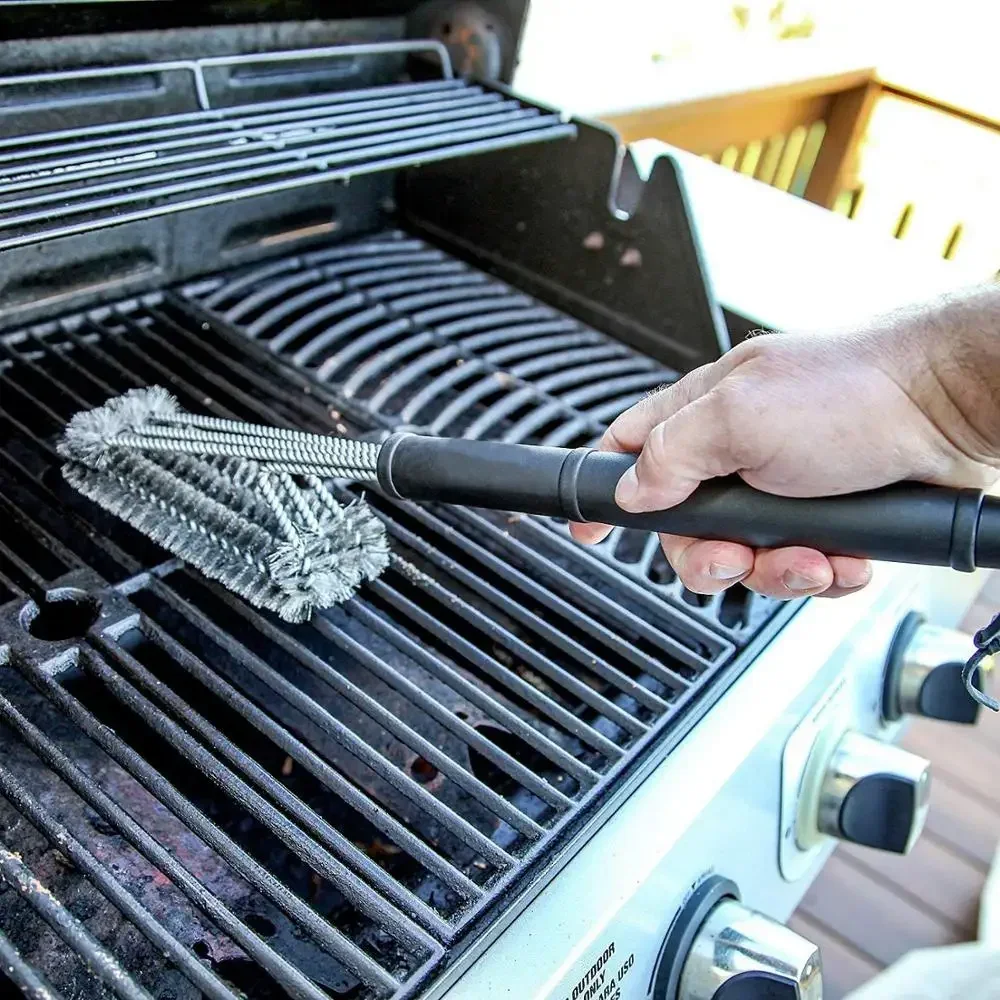 Cepillo para barbacoa, herramienta de limpieza, accesorios para parrilla, cerdas de acero inoxidable, cepillos de limpieza antiadherentes, accesorios para barbacoa