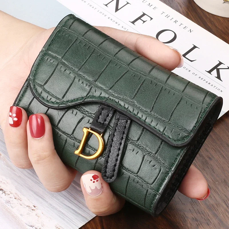 Cartera corta para mujer, monedero pequeño de cuero de marca de lujo a la moda, tarjetero para mujer, bolso de mano para mujer, billetera con Clip para dinero