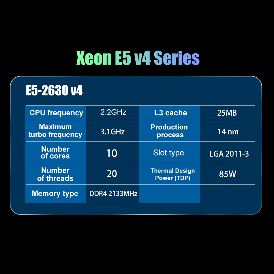 Xeon E5-2630V4 2.20GHZ 10-Core 25MB SmartCache E5 2630 V4 E5-2630V4 FCLGA2011-3 85W livraison gratuite